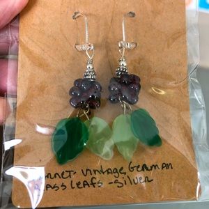 Handmade vintage garnet and German glass leaf earrings